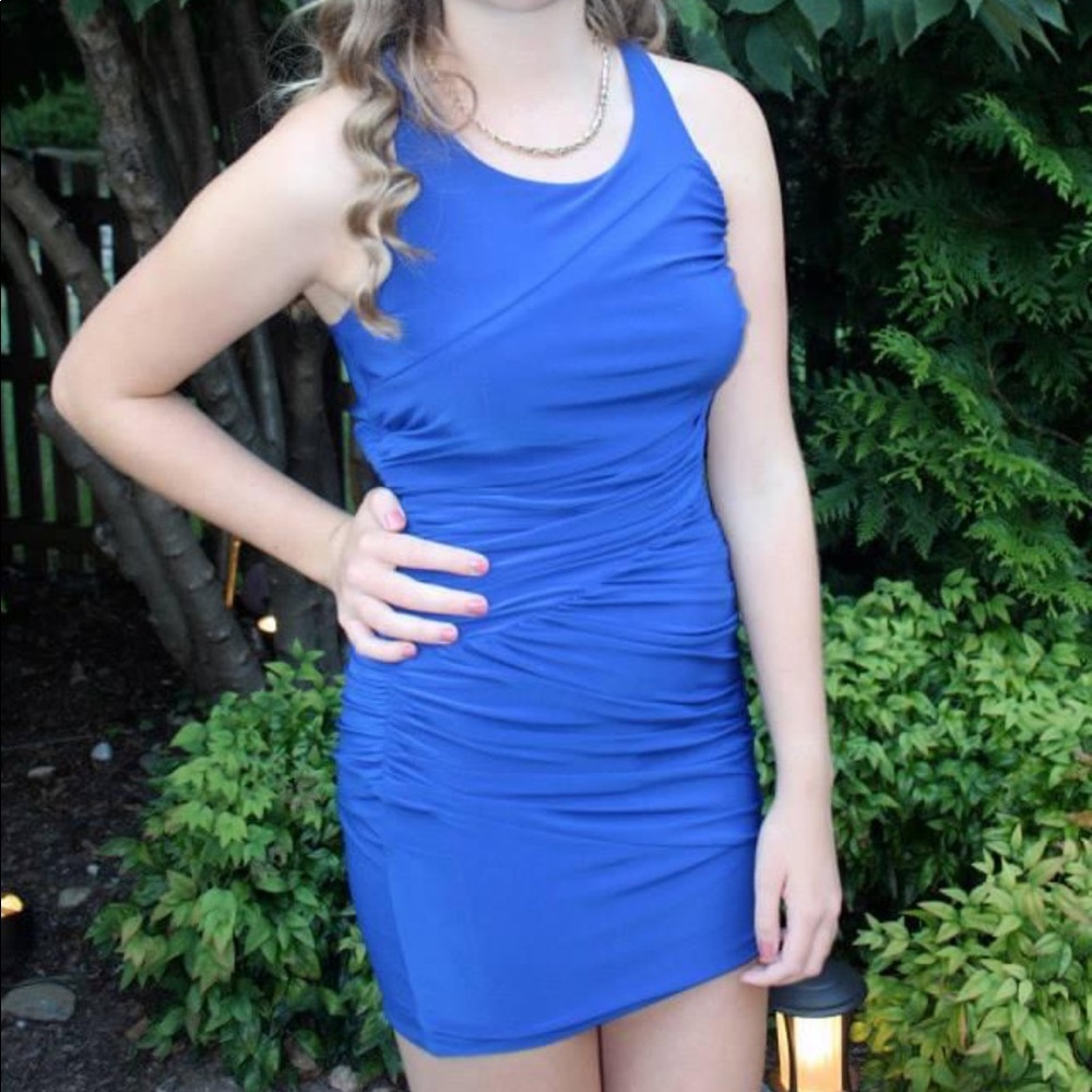 Blue body con homecoming dress